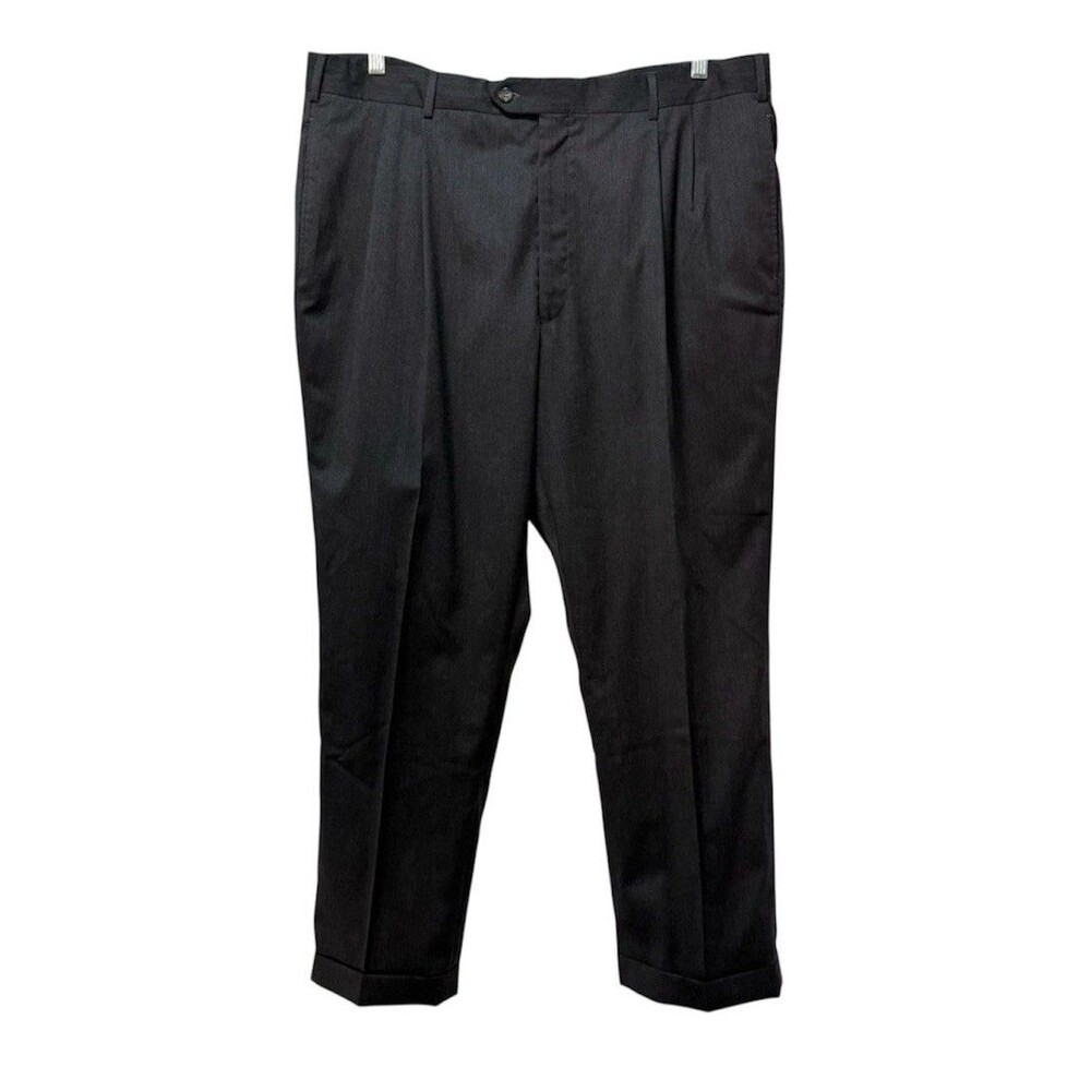 Jos A Bank Black 100% Wool Dress Pants Pleated Front Cuffed Hems Mens 41x29 Reg